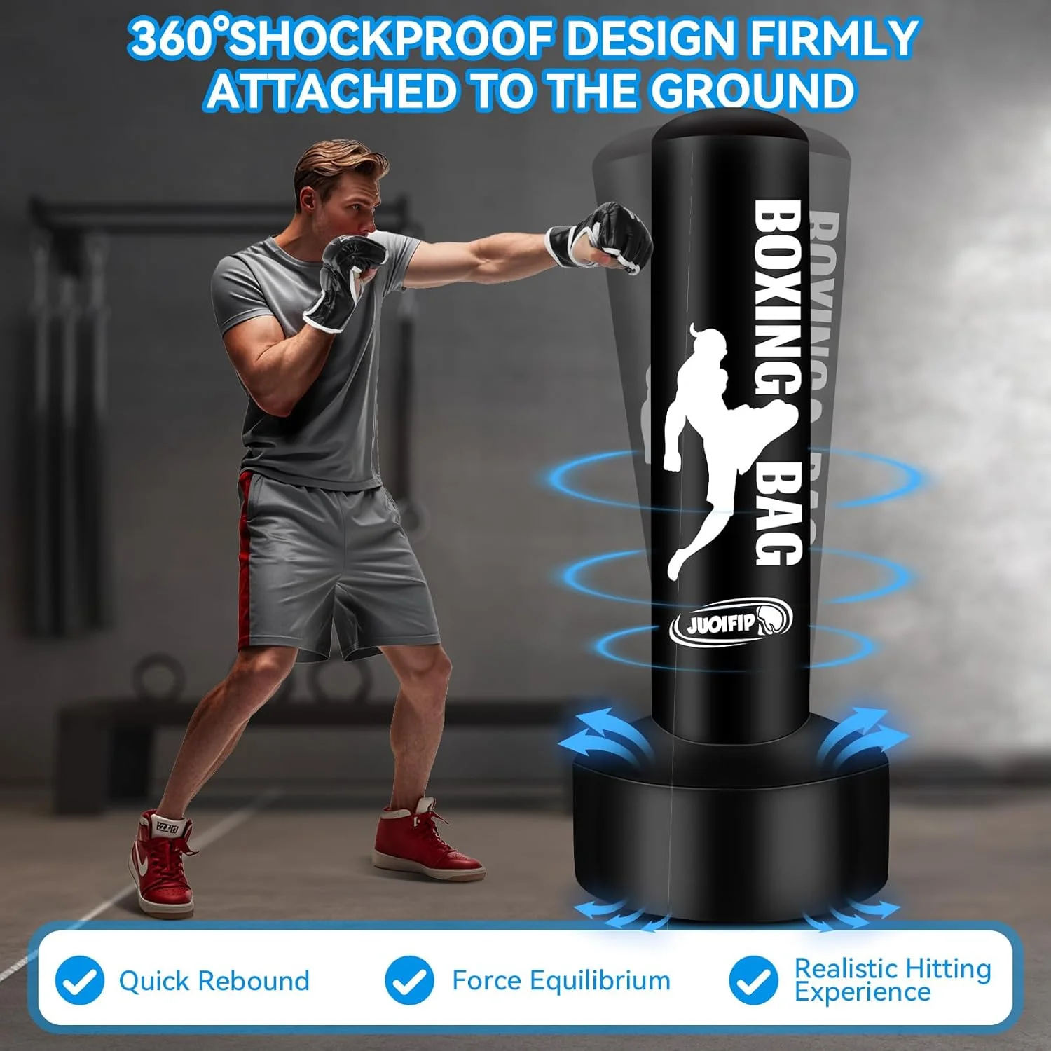 کیسه بوکس ایستاده 175 سانتیمتری برای بزرگسالان، تجهیزات بوکس کیسه سنگین، کیسه تمرین ضربه زدن بادی با پایه برای تمرین MMA موی تای و تناسب اندام کیسه بوکس ایستاده 175 سانتیمتری برای بزرگسالان، تجهیزات بوکس کیسه سنگین، کیسه تمرین ضربه زدن بادی با پایه برای تمرین MMA موی تای و تناسب اندام