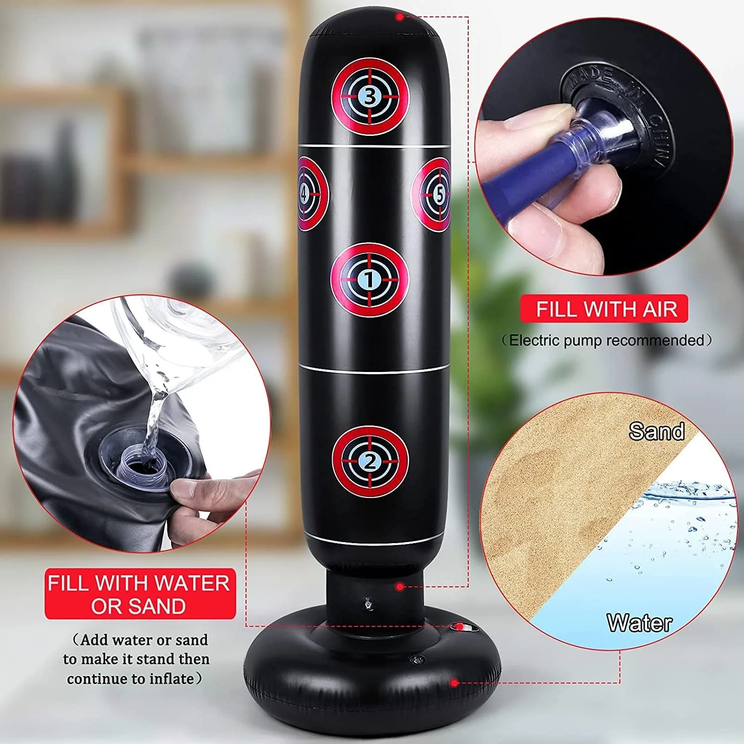 کیسه بوکس بادی Arabest، 160 سانتی‌متری، کیسه بوکس ایستاده برای کودکان و بزرگسالان، کیسه بوکس بادی برای کاراته، تکواندو، تمرین سرعت و رفع استرس