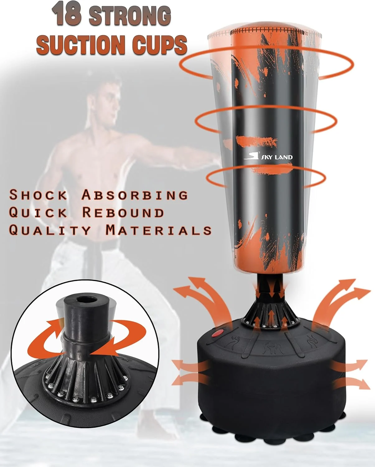 کیسه بوکس ایستاده SKY LAND با پایه - کیسه کیک بوکسینگ 170 سانتی متری برای بزرگسالان، MMA، موی تای، تجهیزات تمرین تناسب اندام بوکس - طراحی پایدار و قابل حمل (EM-1833) کیسه بوکس ایستاده SKY LAND با پایه - کیسه کیک بوکسینگ 170 سانتی متری برای بزرگسالان، MMA، موی تای، تجهیزات تمرین تناسب اندام بوکس - طراحی پایدار و قابل حمل (EM-1833)