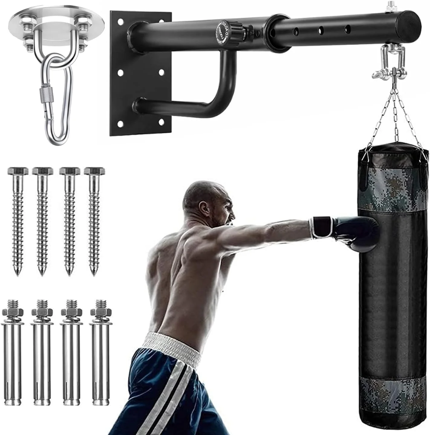 آویز کیسه بوکس سنگین، براکت نصب کیسه بوکس دیواری قابل تنظیم، هولدر کیسه بوکس سنگین، پایه قلاب دیواری برای کیسه بوکس برای تمرینات خانگی باشگاه با ظرفیت 150 کیلوگرم