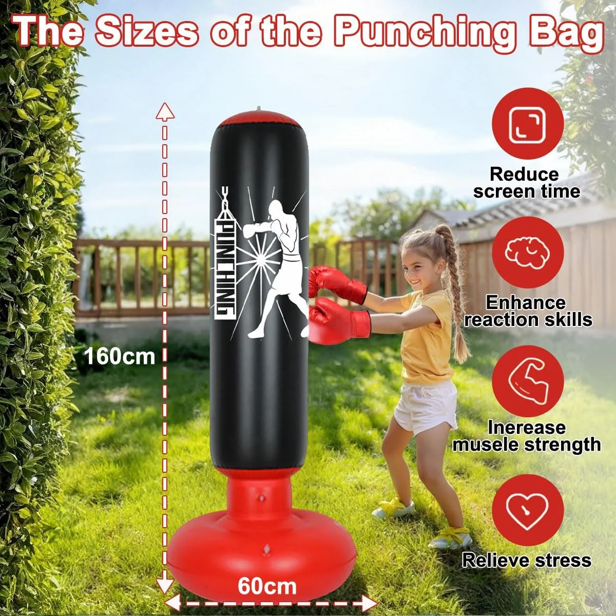 کیسه بوکس بادی 160 سانتی متری، کیسه بوکس ایستاده برای بزرگسالان و کودکان به همراه دستکش، ستون تمرین ضخیم برای تمرینات سرعتی تناسب اندام در خانه، MMA، تکواندو، رفع فشار و کیک بوکسینگ کیسه بوکس بادی 160 سانتی متری، کیسه بوکس ایستاده برای بزرگسالان و کودکان به همراه دستکش، ستون تمرین ضخیم برای تمرینات سرعتی تناسب اندام در خانه، MMA، تکواندو، رفع فشار و کیک بوکسینگ