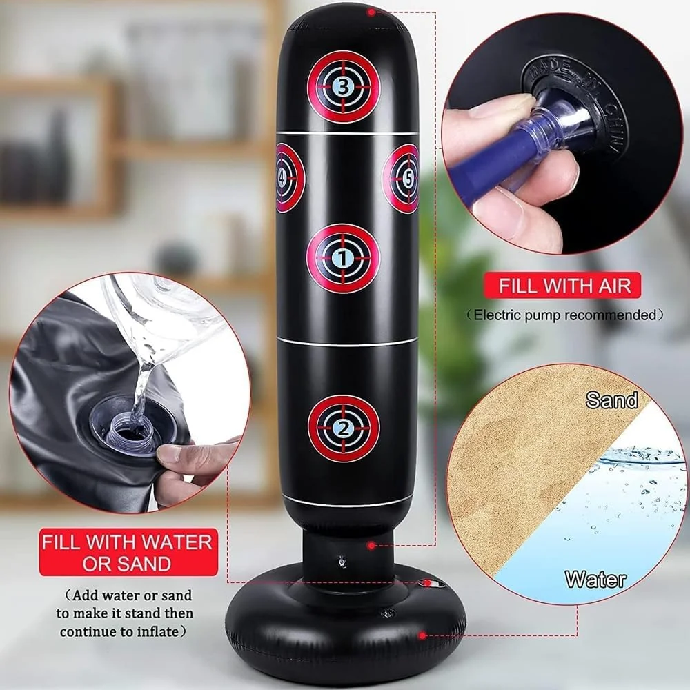 کیسه بوکس بادی AMERTEER برای کودکان - کیسه بوکس ایستاده 160 سانتی متری برای کودکان 3-8 سال، کیسه بوکس بادی برای کاراته، تکواندو، تمرین سرعت و تخلیه انرژی