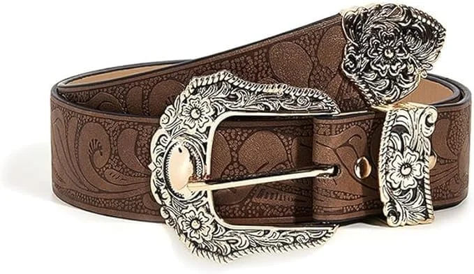 کمربند چرمی PU زنانه با طرح گلدار قابل تنظیم، مناسب برای شلوار جین و پیراهن