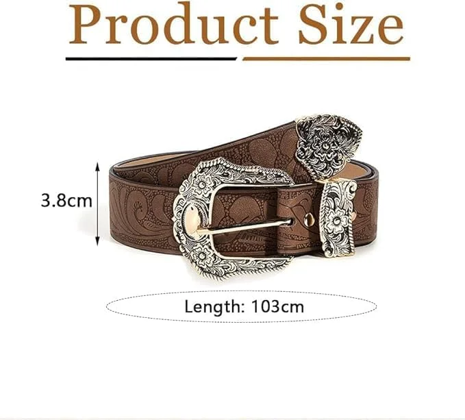 کمربند چرمی PU زنانه با طرح گلدار قابل تنظیم، مناسب برای شلوار جین و پیراهن
