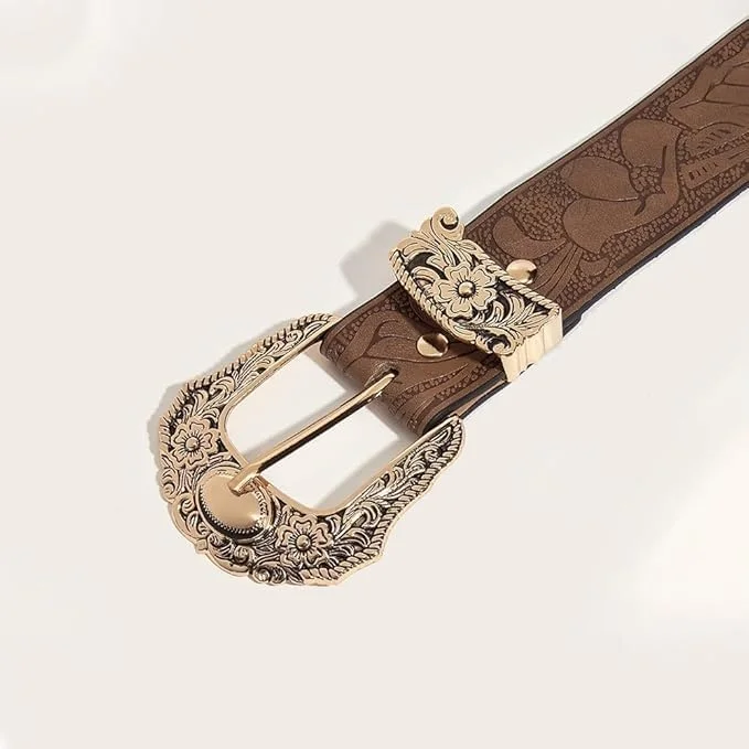 کمربند چرمی PU زنانه با طرح گلدار قابل تنظیم، مناسب برای شلوار جین و پیراهن