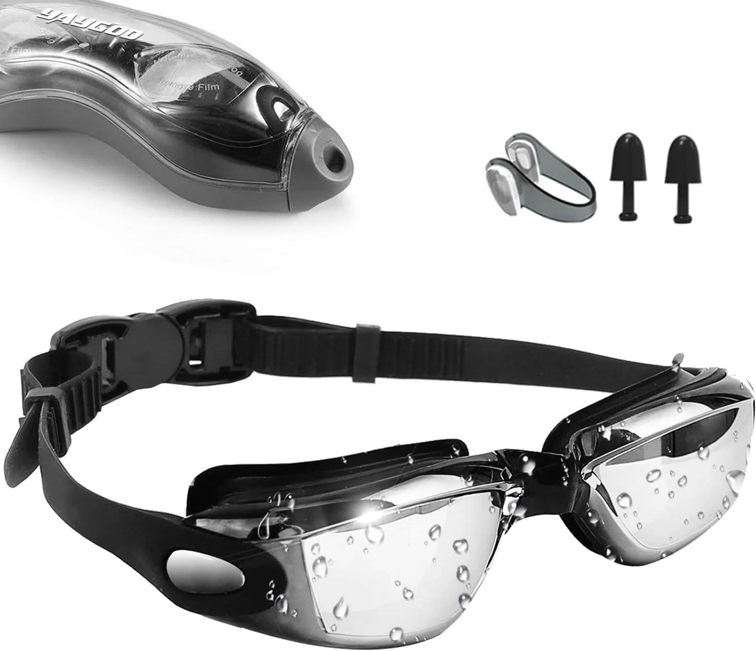 عینک شنا، [ضد مه/مقاوم در برابر اشعه ماوراء بنفش] عینک شنا با دید واضح و گسترده برای بزرگسالان، مردان و زنان، روکش رنگی روشن [گوشی+گیره بینی+جعبه عینک]