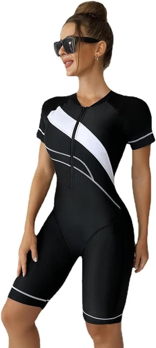 مایو یک تکه زنانه آستین بلند محافظت در برابر اشعه ماوراء بنفش طرح دار لباس شنا لباس موج سواری لباس شنا زیپ جلو لباس غواصی - XL