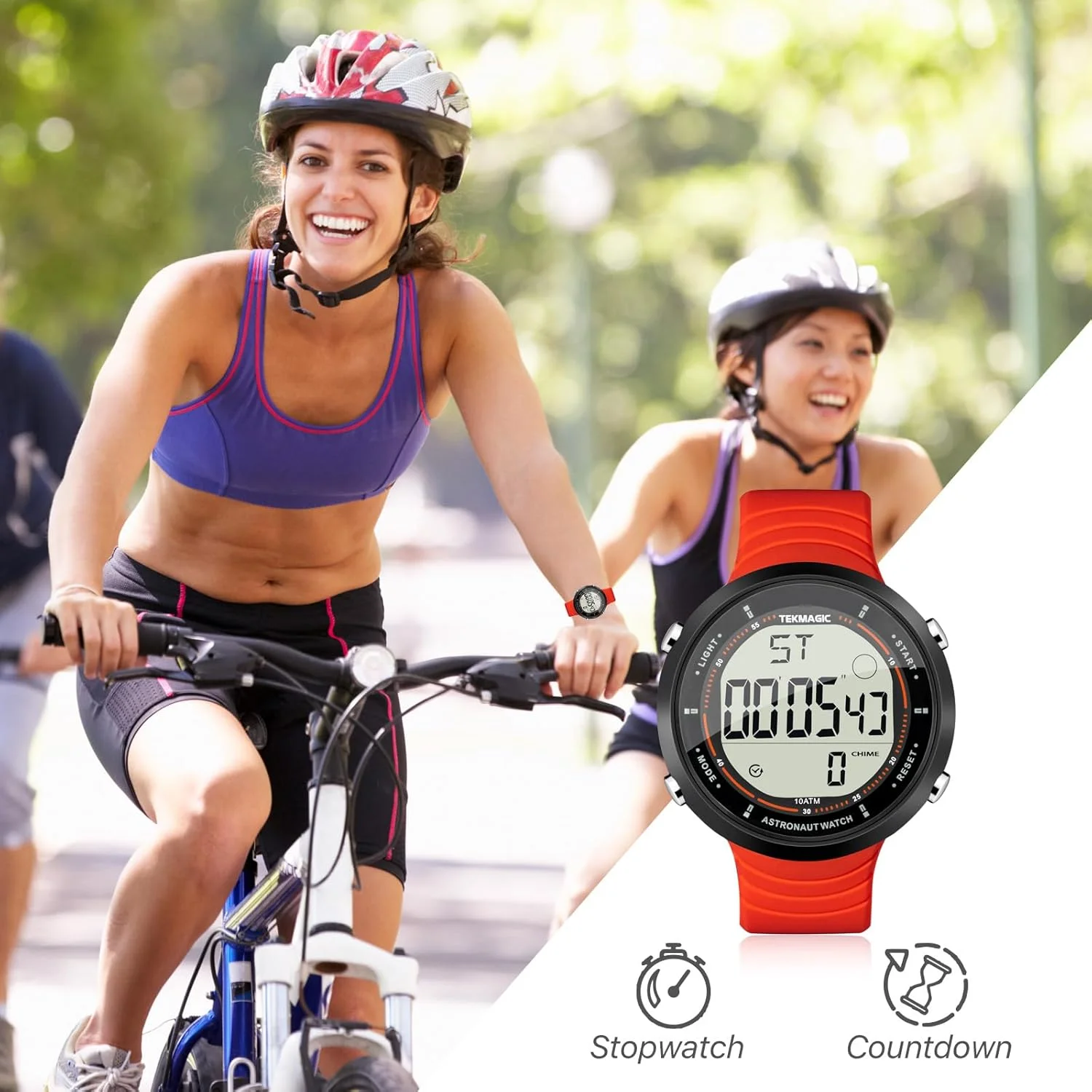 ساعت ورزشی ضد آب 10 ATM مناسب شنا و غواصی، با عملکردهای کرنوگراف، کرنومتر، تایمر، شمارش معکوس، تقویم، نمایش دو زمانه، ساعت زنگ دار، قابلیت تغییر فرمت 12 و 24 ساعته ساعت ورزشی ضد آب 10 ATM مناسب شنا و غواصی، با عملکردهای کرنوگراف، کرنومتر، تایمر، شمارش معکوس، تقویم، نمایش دو زمانه، ساعت زنگ دار، قابلیت تغییر فرمت 12 و 24 ساعته