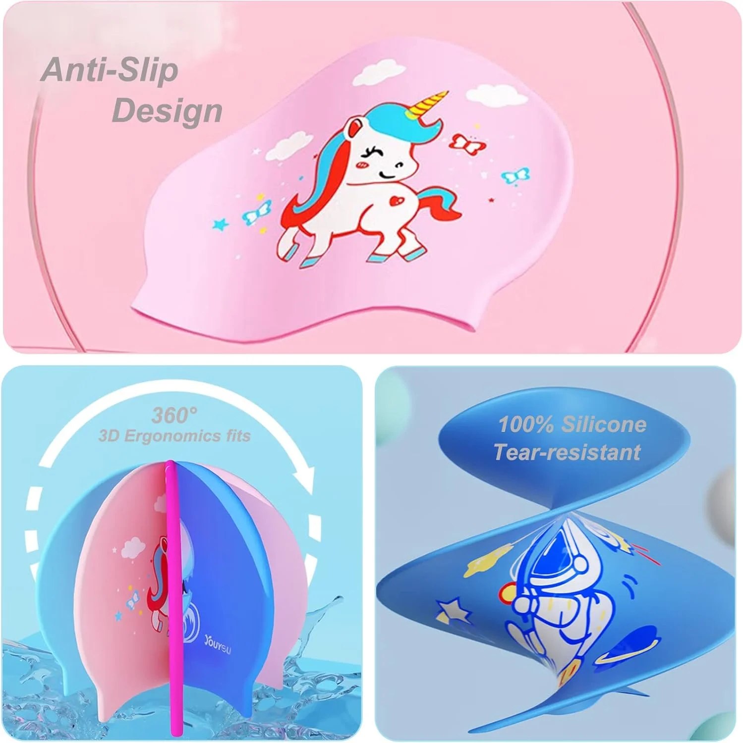 کلاه شنا کودکانه VUCATIN با عینک شنا، کلاه شنای سیلیکونی کارتونی دخترانه و پسرانه، ضد آب و مقاوم در برابر پارگی، مناسب برای موهای بلند و کوتاه کودکان، سنین 3 تا 15 سال کلاه شنا کودکانه VUCATIN با عینک شنا، کلاه شنای سیلیکونی کارتونی دخترانه و پسرانه، ضد آب و مقاوم در برابر پارگی، مناسب برای موهای بلند و کوتاه کودکان، سنین 3 تا 15 سال