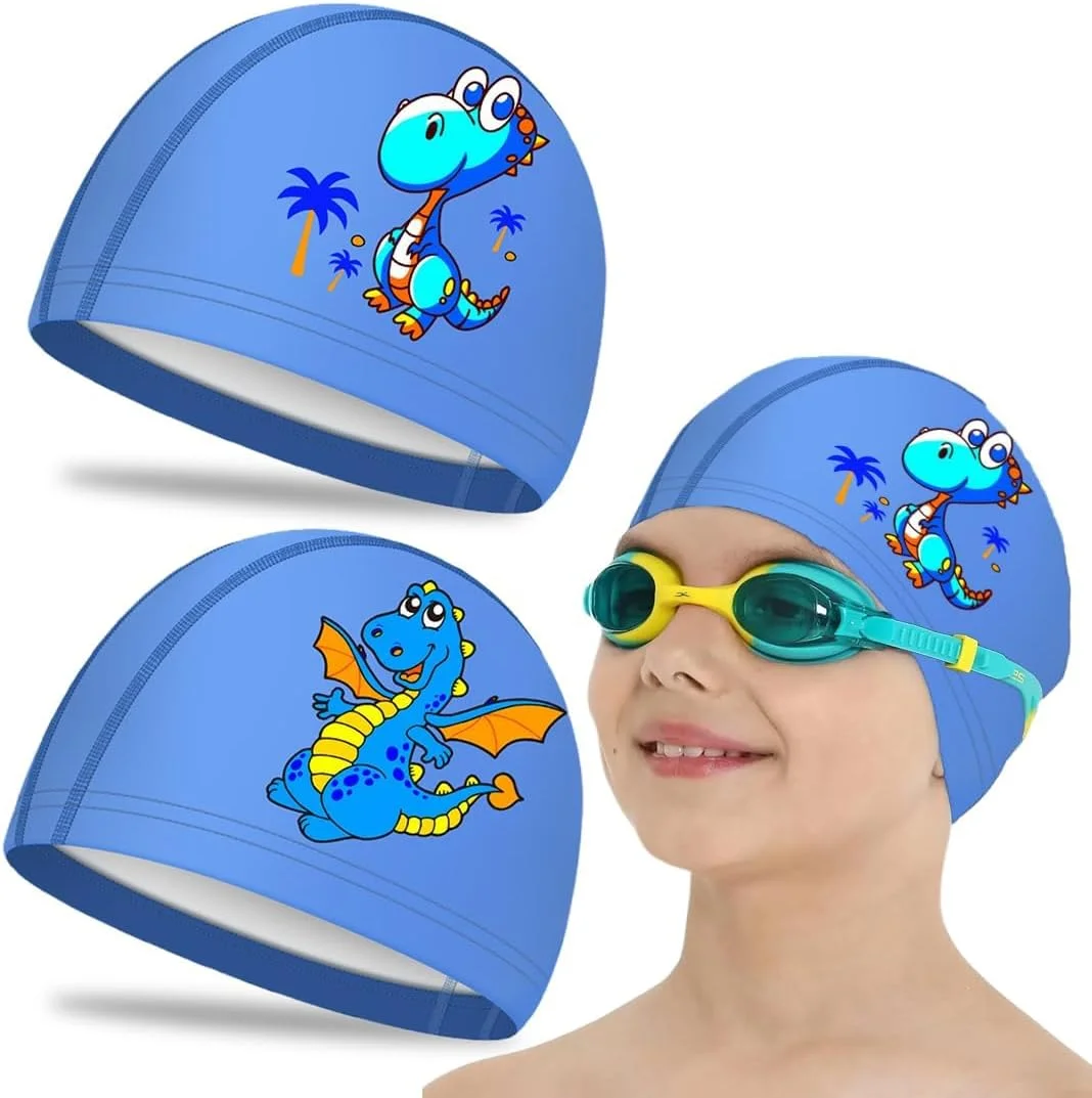 ست دو عددی کلاه شنا بچگانه، روکش ضد آب PU، تنفس پذیر و راحت، سایز جهانی قابل تنظیم، ایده آل برای شناگران نوجوان و کودکان نوپا