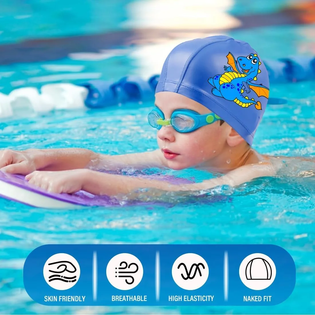 ست دو عددی کلاه شنا بچگانه، روکش ضد آب PU، تنفس پذیر و راحت، سایز جهانی قابل تنظیم، ایده آل برای شناگران نوجوان و کودکان نوپا