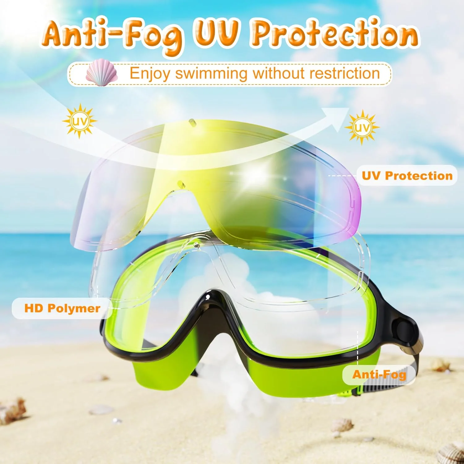 عینک شنا کودکانه، 2 عددی، ضد بخار، محافظت در برابر اشعه ماوراء بنفش، دید گسترده، مناسب برای کودکان 3-15 ساله، پسران، دختران و کودکان نوپا عینک شنا کودکانه، 2 عددی، ضد بخار، محافظت در برابر اشعه ماوراء بنفش، دید گسترده، مناسب برای کودکان 3-15 ساله، پسران، دختران و کودکان نوپا