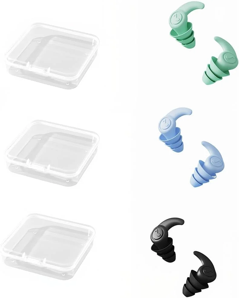 گوشی‌های سیلیکونی شنا قابل استفاده مجدد، 3 جفت (آبی/مشکی/سبز) برای بزرگسالان، ضد آب و کاهش دهنده صدا، طراحی ارگونومیک، با جعبه جداگانه برای حمام، موج سواری، ورزش های آبی و استفاده روزانه