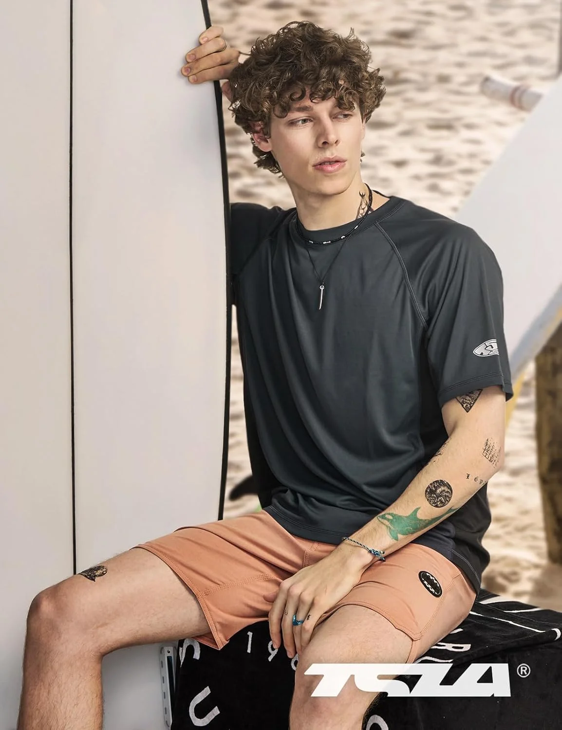 تی‌شرت شنا مردانه، محافظت در برابر اشعه ماوراء بنفش 50+، مناسب تمرین و دویدن، آستین کوتاه و آزاد