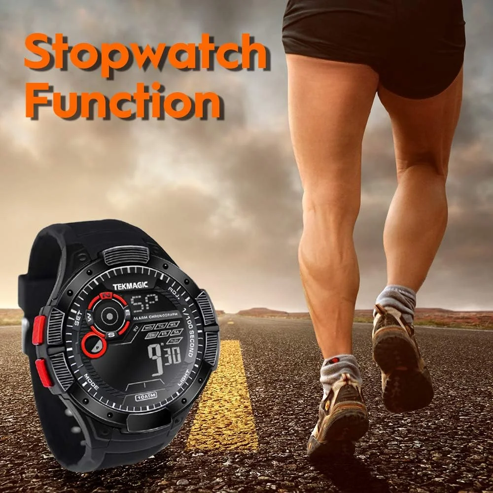 ساعت مچی دیجیتال ورزشی 10ATM ضد آب تا عمق 100 متر مناسب برای شنا و غواصی با آلارم، کرنومتر، تایمر، تقویم و عملکرد دو زمانه
