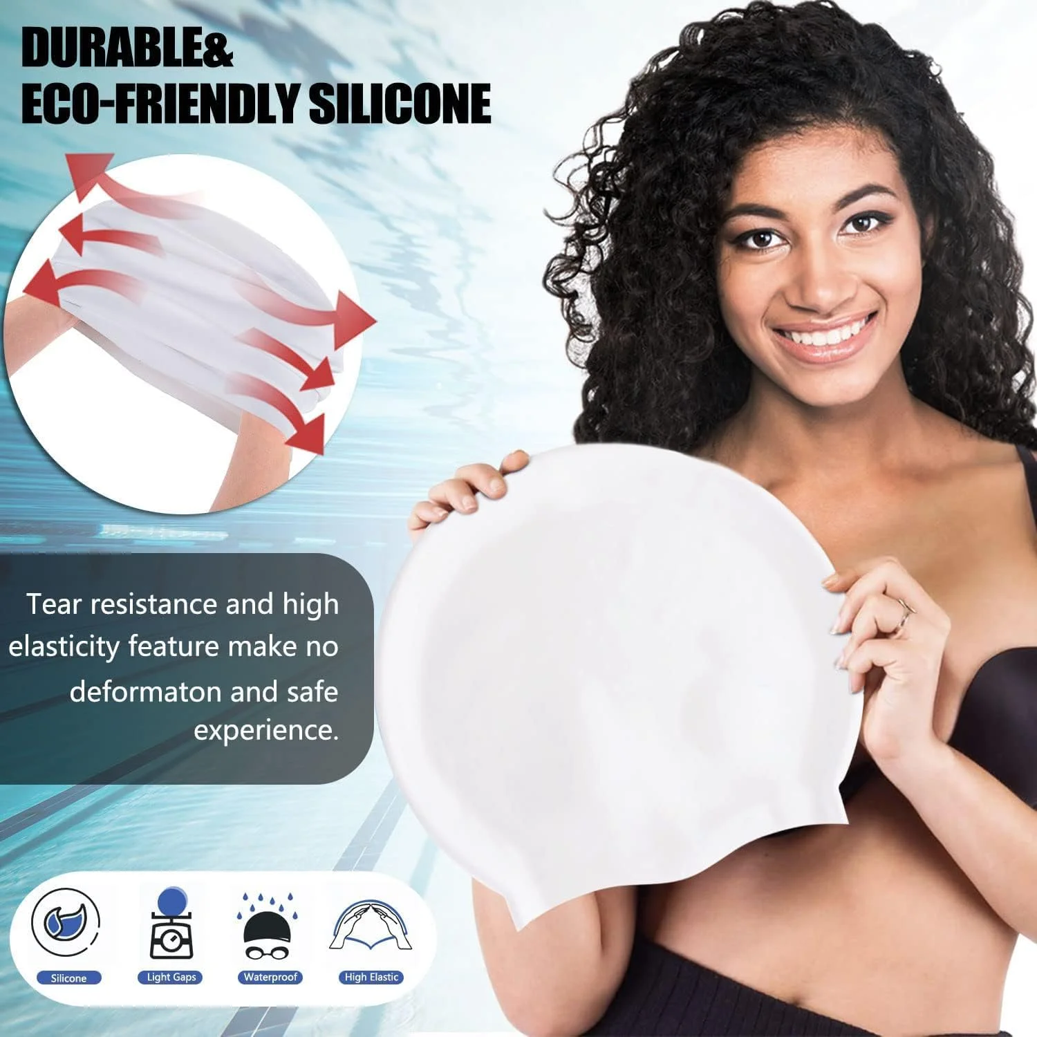 کلاه شنا سیلیکونی تریفی، طراحی ویژه کلاه شنا ضد آب برای موهای بلند، بافته، ضخیم و مجعد، موهای شما را خشک نگه می دارد