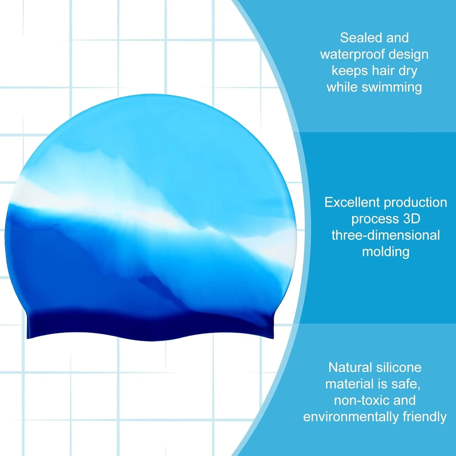 کلاه شنا کودکانه تریفی، مناسب پسران و دختران، کلاه شنای سیلیکونی بزرگ و ضد آب برای موهای بلند و بافته شده، برای موهای کوتاه/بلند برای خشک نگه داشتن مو (3 عدد)
