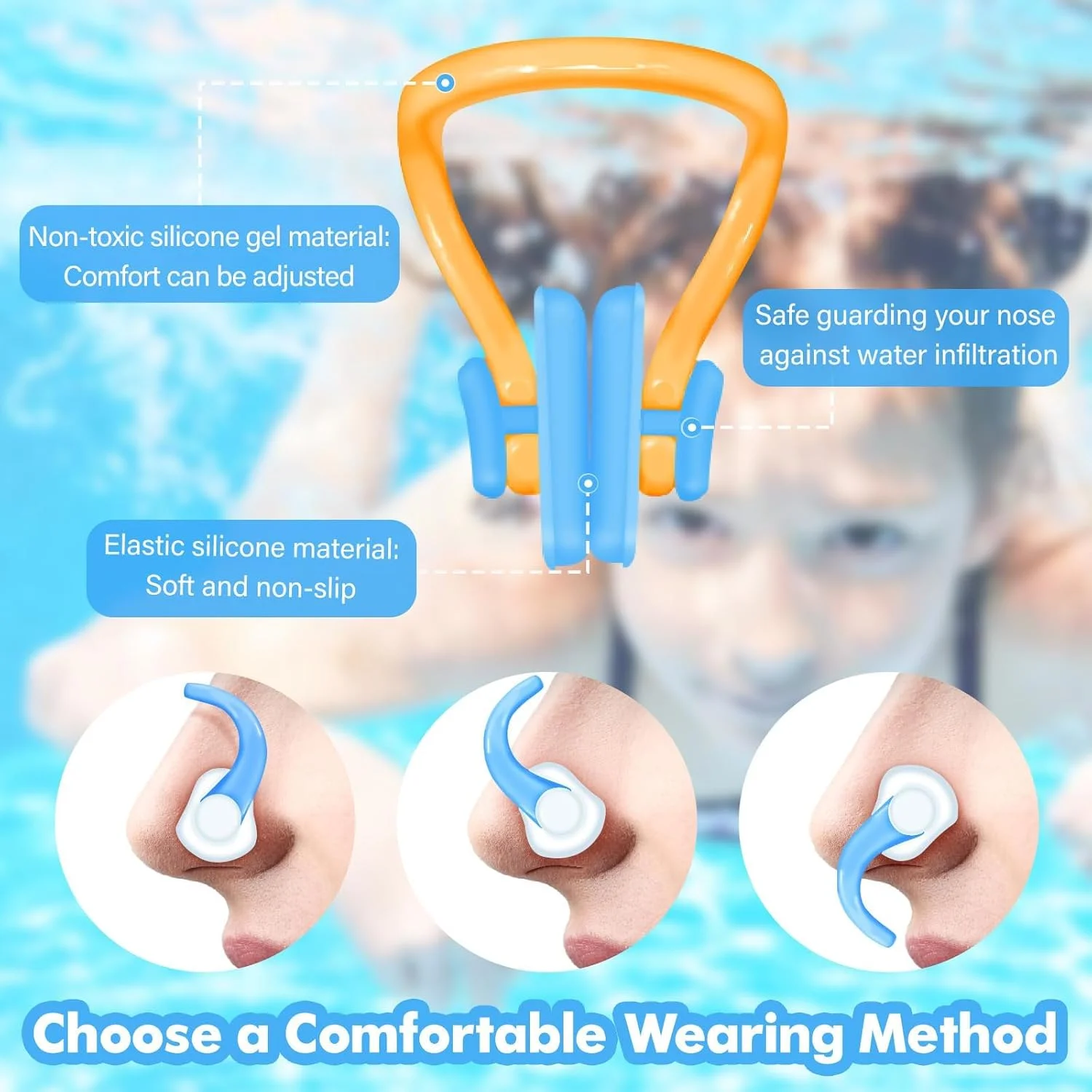 گیره بینی شنا تزویق، 10 عدد گیره بینی، گیره بینی ضد آب برای شنا، موج سواری، غواصی و سایر ورزش های آبی