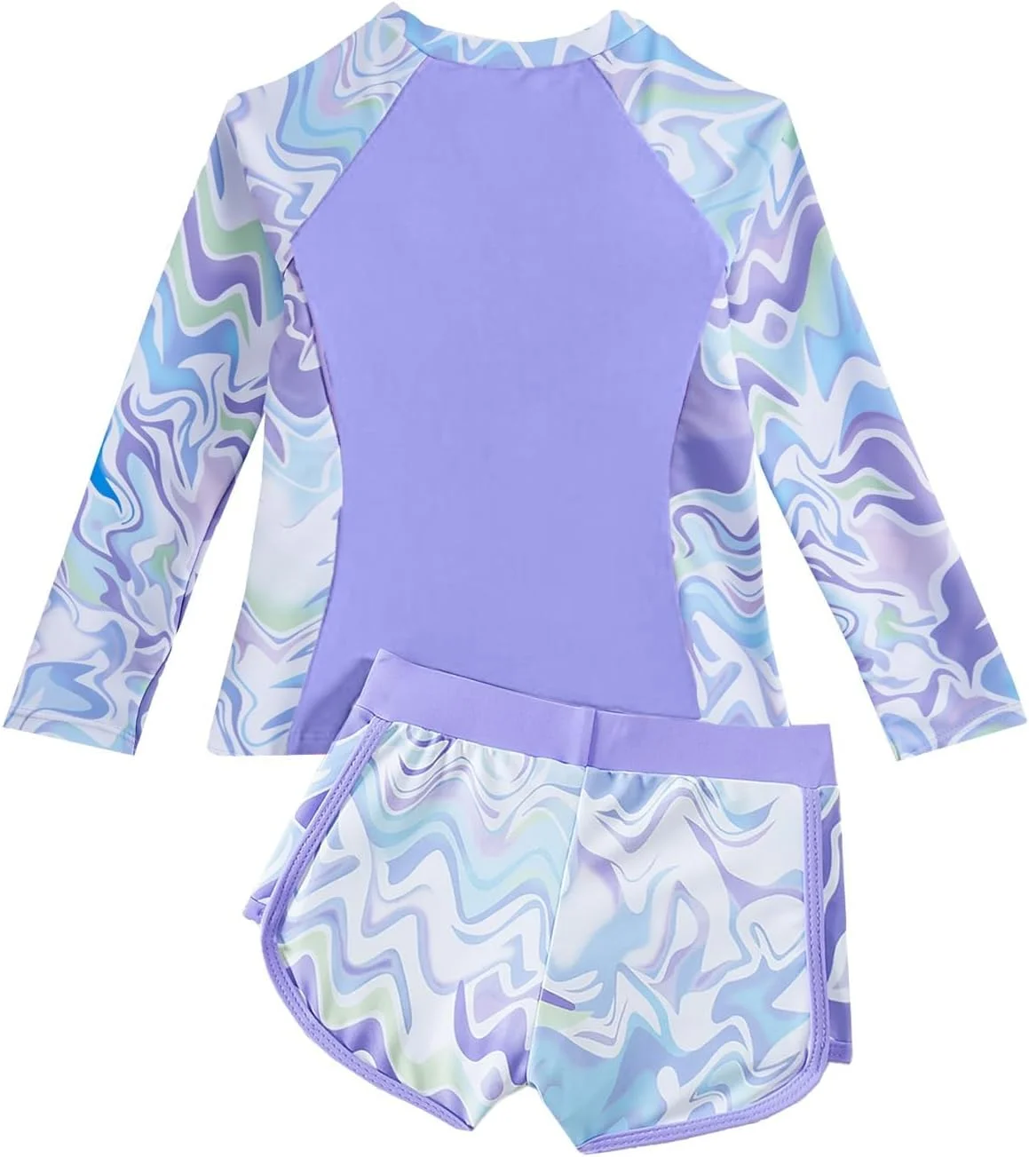 مایو دخترانه با شورت، لباس شنای دخترانه با شورت، لباس شنای آستین بلند زیپ دار برای کودکان 8-12 سال، مایو دخترانه نوجوان، سایز 10 سال