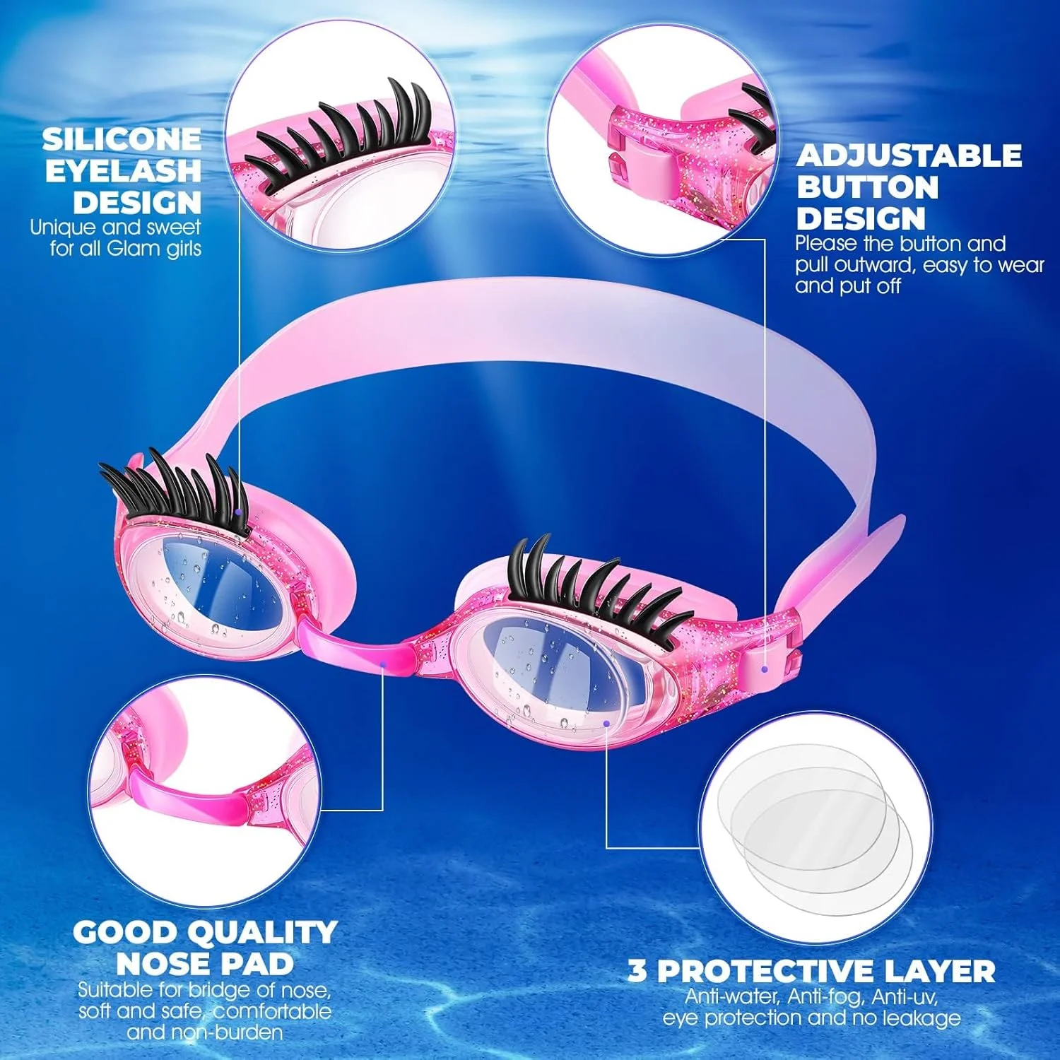 عینک شنا کودک تزویق، عینک شنا مژه دار، عینک دخترانه ضد لغزش و نشتی، عینک ضد مه UV برای اکستنشن مژه (2 عدد) عینک شنا کودک تزویق، عینک شنا مژه دار، عینک دخترانه ضد لغزش و نشتی، عینک ضد مه UV برای اکستنشن مژه (2 عدد)