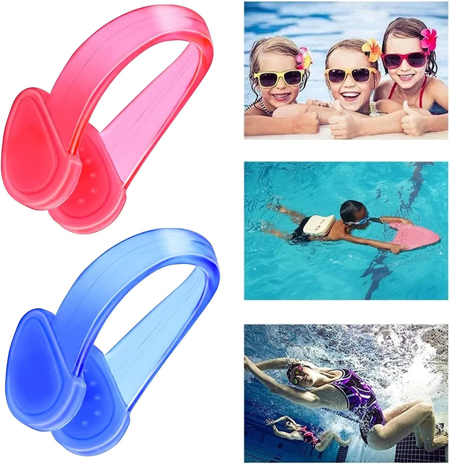 گیره بینی شنا SYOSI برای کودکان، گیره بینی شنای سیلیکونی ضد آب برای بزرگسالان، محافظ بینی برای تمرین ورزش های آبی مبتدی، 4 عدد