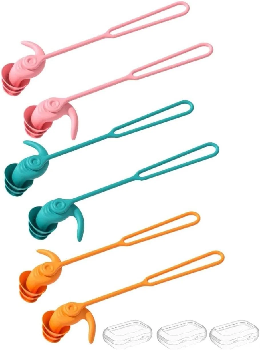 گوشی شنا برای بزرگسالان، 3 جفت سیلیکونی قابل استفاده مجدد ضد آب ضد گم شدن با بند، گوشی برای شنا، دوش گرفتن، موج سواری، غواصی، استخر و ورزش های آبی