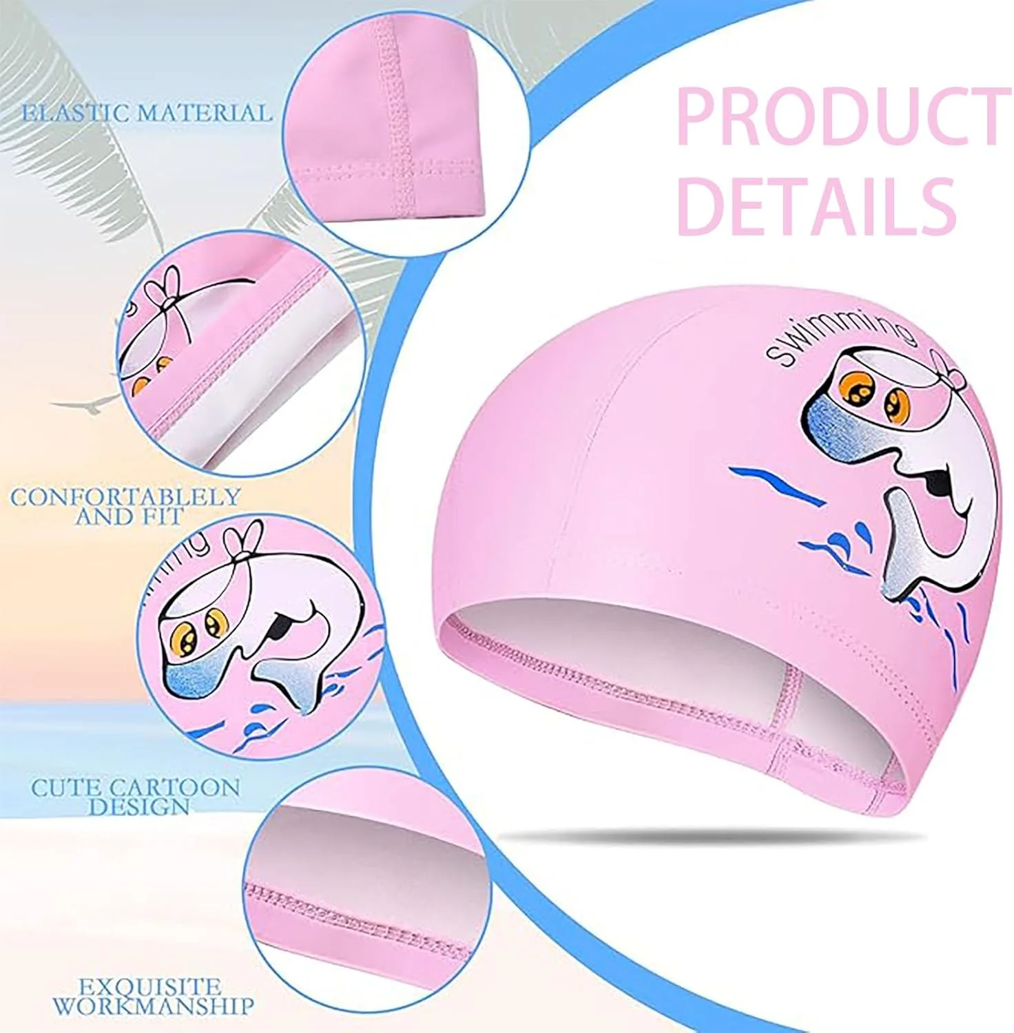 ست ۳ عددی کلاه شنا بچگانه، کلاه شنا ضد آب با روکش PU، طرح کارتونی زیبا، مناسب کودکان دختر و پسر ۳ تا ۱۶ سال، بادوام و ضد لغزش، کلاه شنای الاستیک
