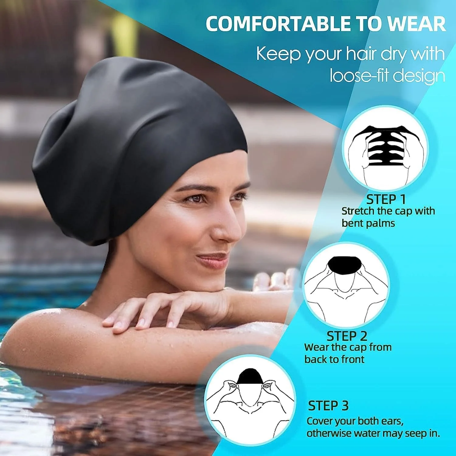 کلاه شنا SKADE، کلاه شنای سیلیکونی برای زنان و مردان، بادوام، ضد لغزش، ضد آب، محافظت از گوش ها، مناسب موهای بلند برای بزرگسالان و کودکان بزرگتر برای خشک نگه داشتن مو، استفاده آسان کلاه شنا SKADE، کلاه شنای سیلیکونی برای زنان و مردان، بادوام، ضد لغزش، ضد آب، محافظت از گوش ها، مناسب موهای بلند برای بزرگسالان و کودکان بزرگتر برای خشک نگه داشتن مو، استفاده آسان