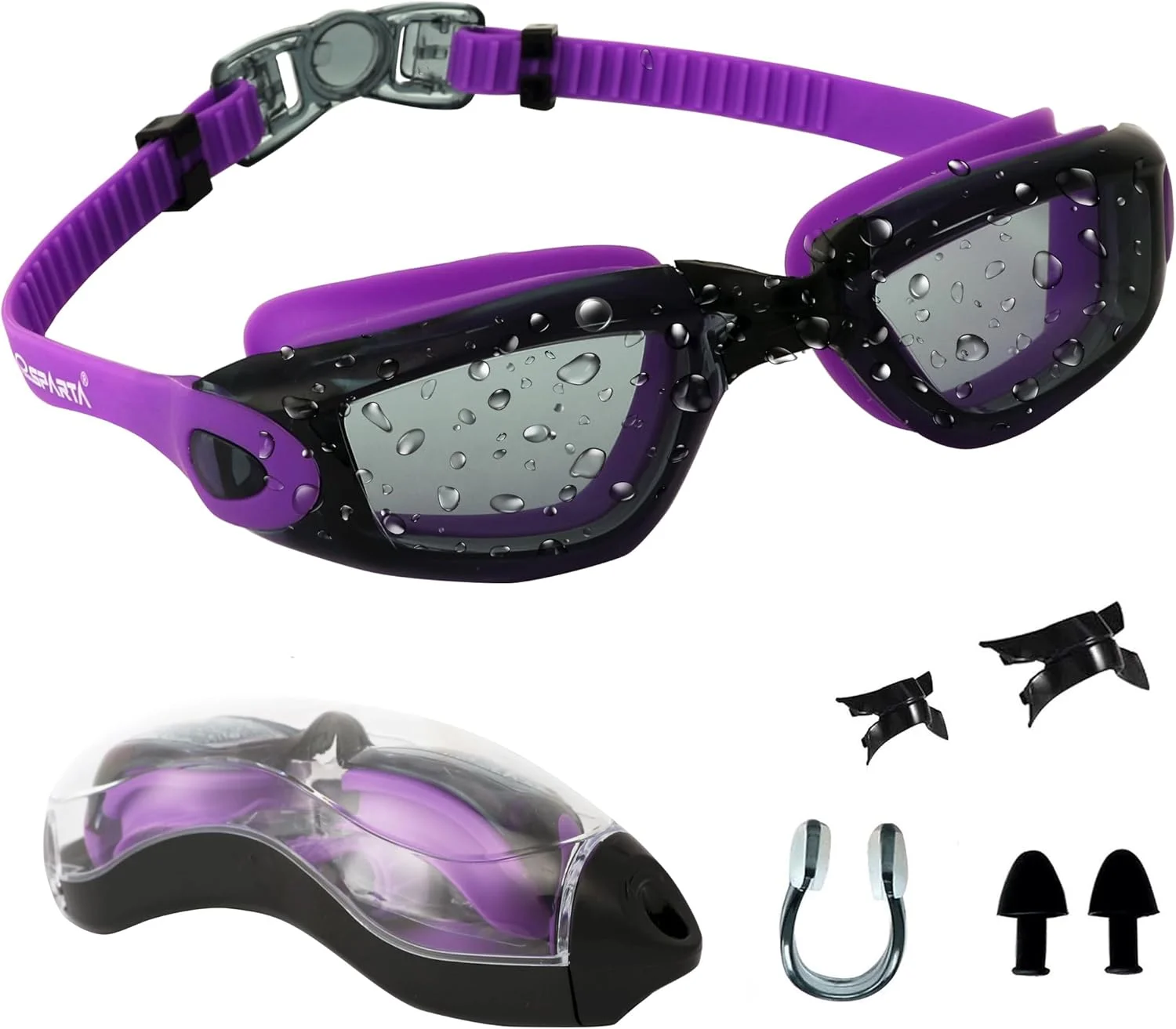 عینک شنا (8. فریم بنفش، لنز شفاف)