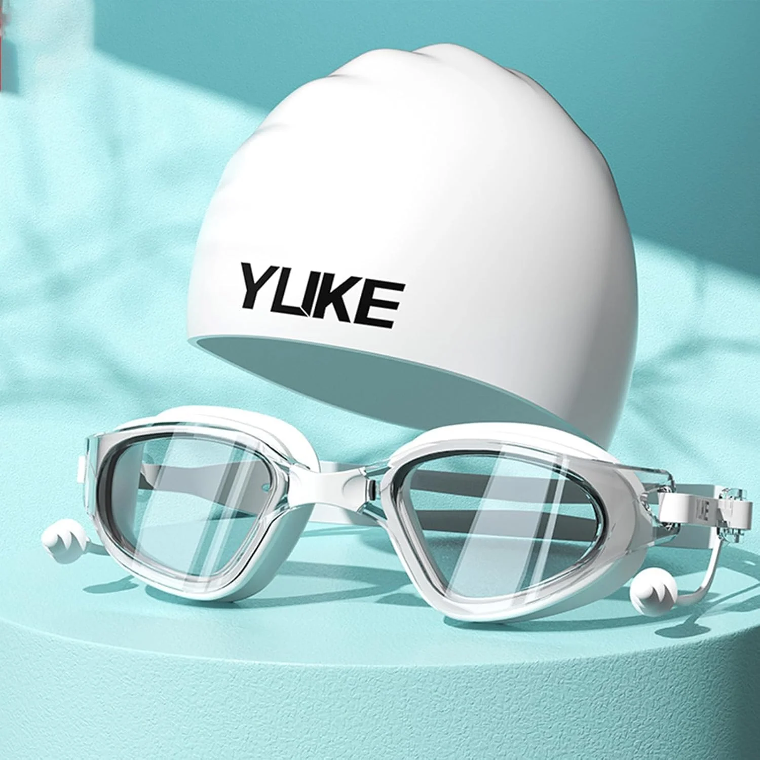 ست کلاه و عینک شنا مردانه و زنانه، عینک شنا با فریم بزرگ، تجهیزات غواصی و شنا، عینک ضد مه و ضد اشعه ماوراء بنفش