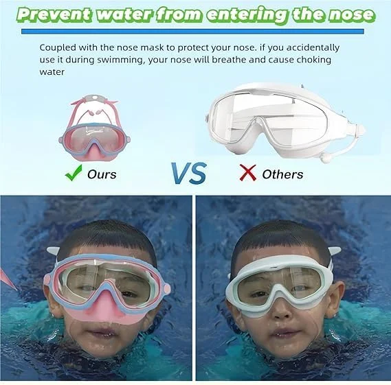 عینک شنا با پوشش بینی برای کودکان 4 تا 16 سال، ماسک غواصی لوازم ضروری شنا کودکان