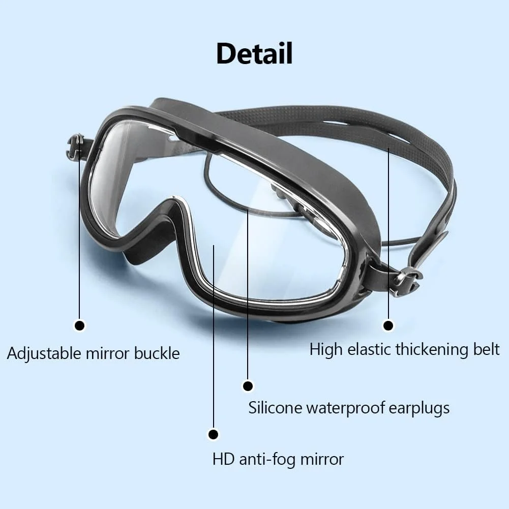 عینک شنا با دید واضح 180 درجه، دید گسترده ضد بخار و UV برای بزرگسالان، عینک استخر برای مردان، زنان و جوانان