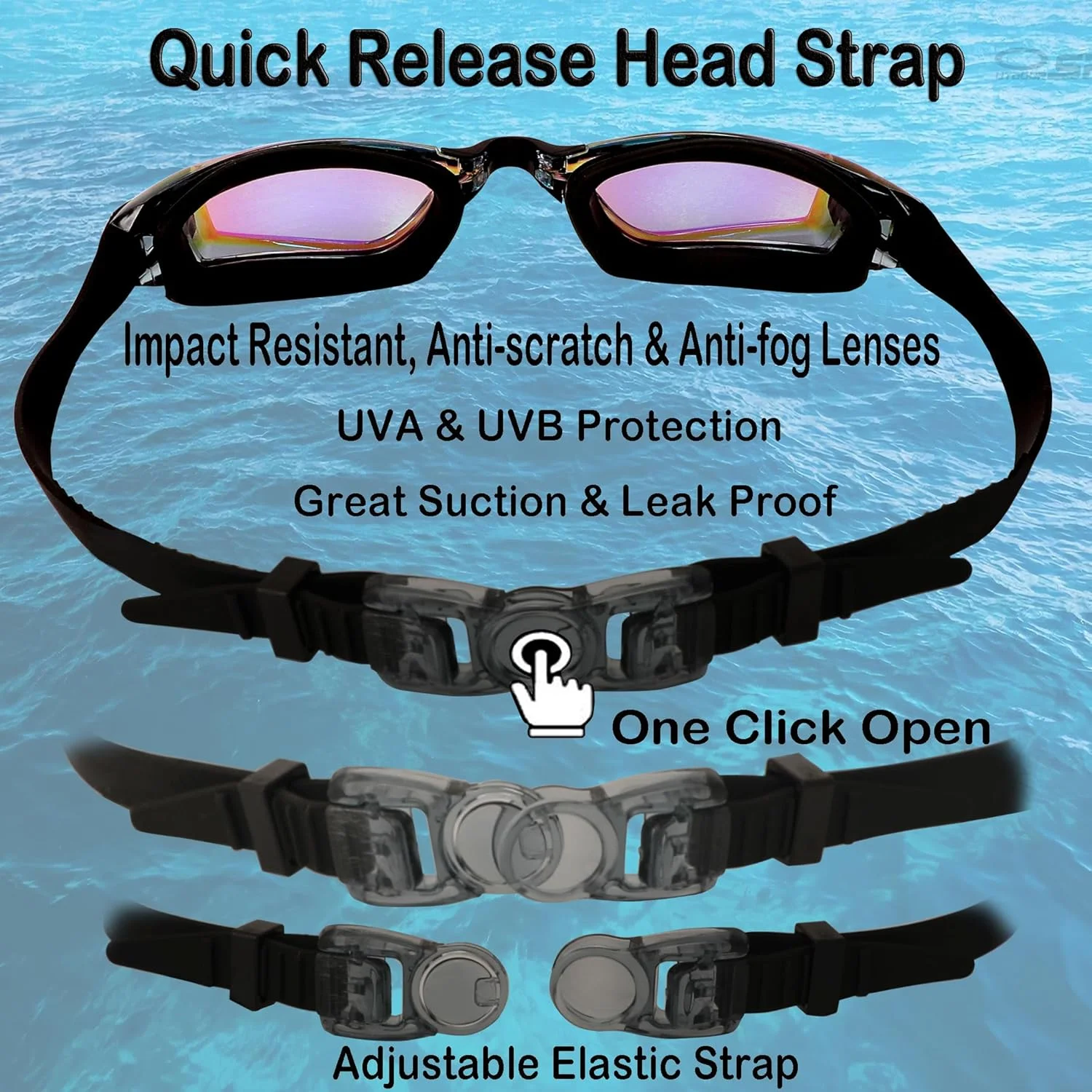 عینک شنا دید گسترده OUTDOOR SPARTA، ضد بخار، شفاف، بدون نشتی، محافظت در برابر اشعه ماوراء بنفش، مناسب برای شنای بانوان، آقایان و بزرگسالان