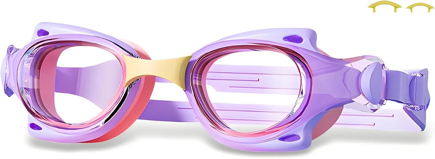 عینک شنای کودکان، ضد بخار و ضد اشعه ماوراء بنفش و بدون نشتی، عینک شنا با دید واضح با بندهای قابل تنظیم برای پسران و دختران 3-14 سال