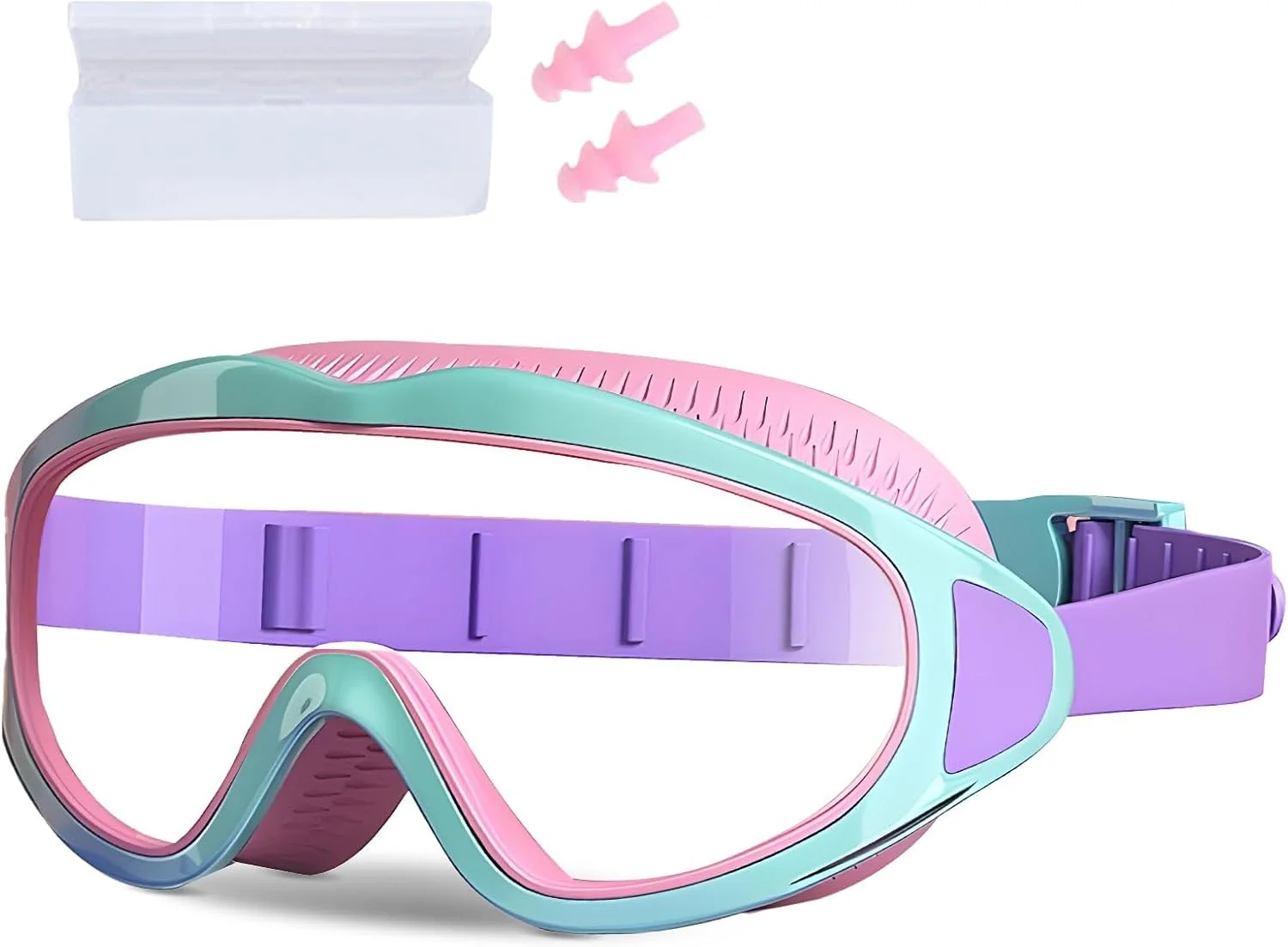 عینک شنا کودکانه، عینک شنا کودکان برای پسران و دختران 2 تا 16 سال، لنز بزرگ ضد مه ضد آب راحت عینک شنا برای کودکان با گوش گیر