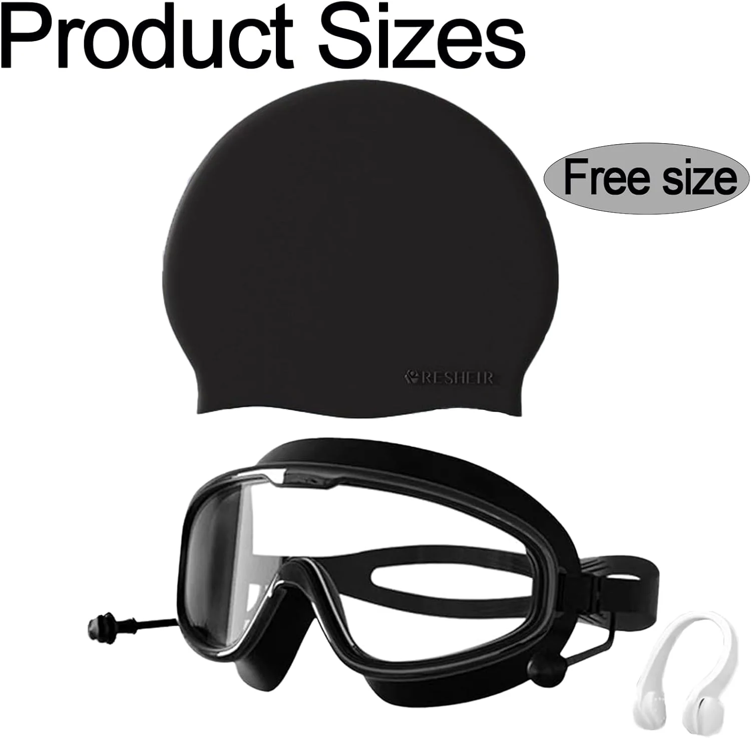 مجموعه عینک و کلاه شنا، دید وسیع و شفاف بدون نشت، ضد بخار و محافظت در برابر اشعه ماوراء بنفش، کلاه سیلیکونی ضد آب با گوش گیر و گیره بینی، برای آقایان و بانوان.