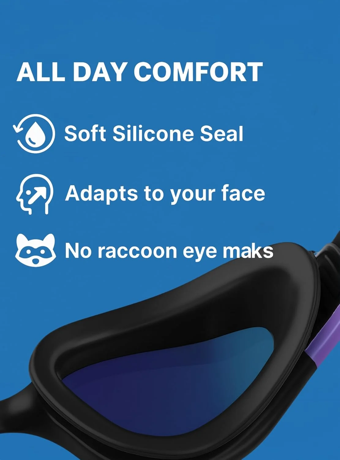 عینک شنا ضد بخار محافظ UV بند سیلیکونی قابل تنظیم مناسب بزرگسالان و نوجوانان