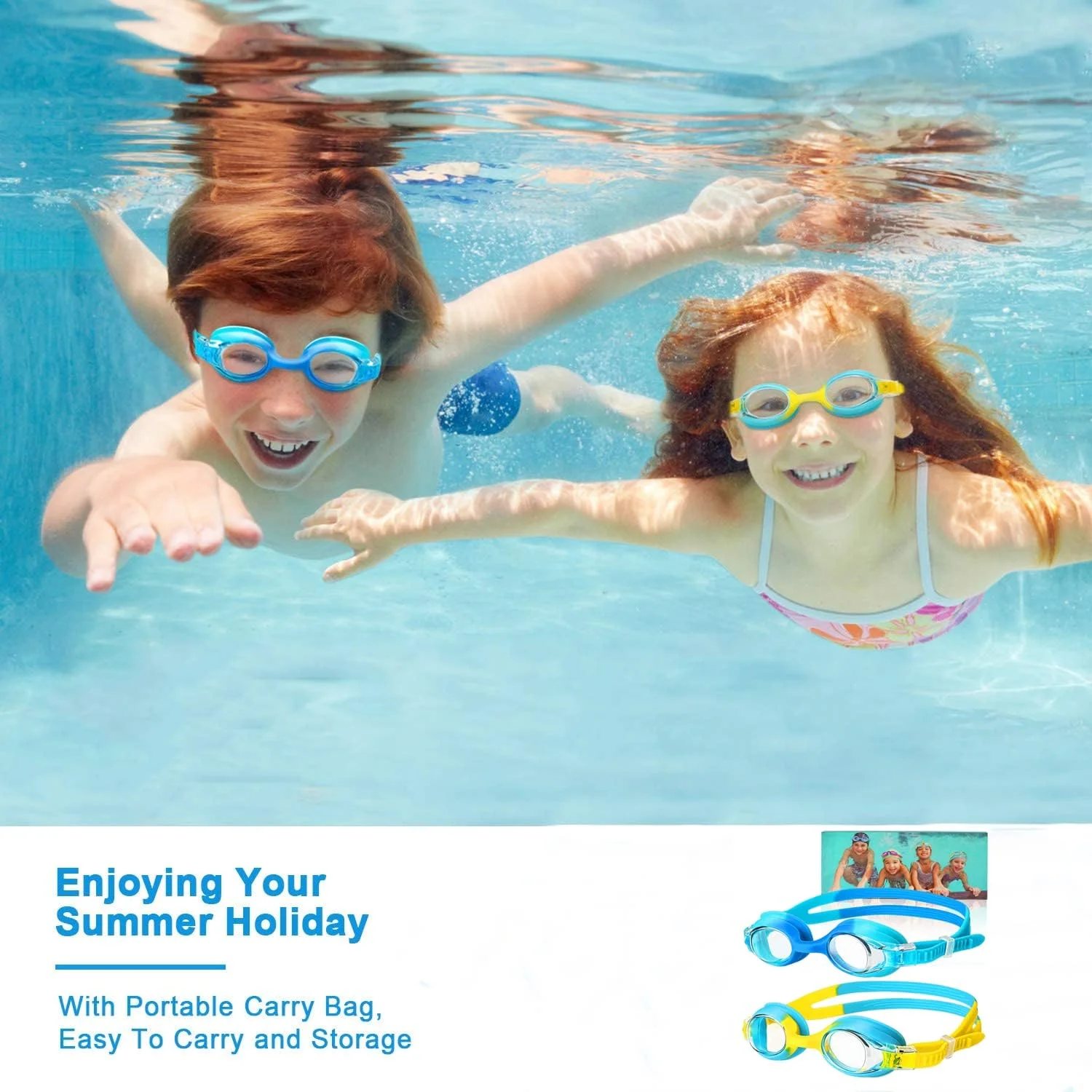 عینک شنا کودکانه، بسته 2 عددی عینک شنا برای کودکان، پسران، دختران با ضد مه و محافظت در برابر اشعه ماوراء بنفش، بدون نشتی، بند انعطاف پذیر/پل بینی عینک شنا برای کودکان 3-14 سال (چند رنگ 1، آبی زرد)