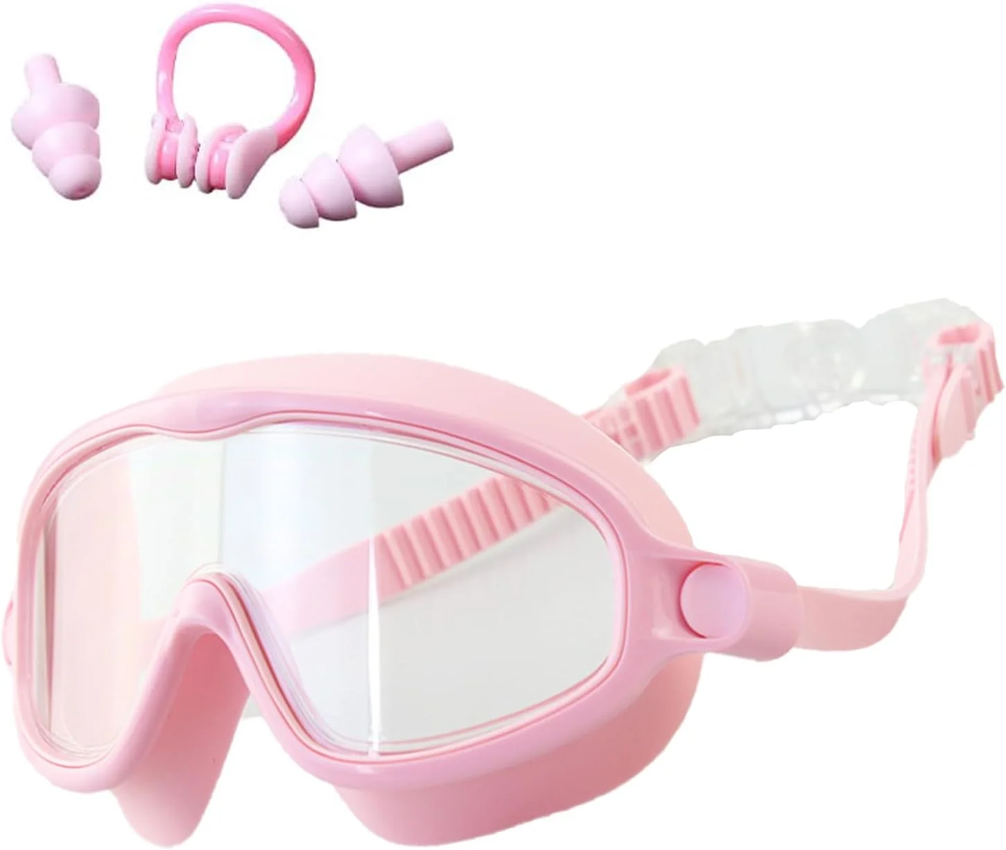 عینک شنای کودکانه، گوش گیر و گیره بینی، عینک بچه گانه مناسب کودکان 3 تا 16 سال دختر و پسر، ضد بخار، ضد آب، لنزهای محافظ UV، دید وسیع و شفاف