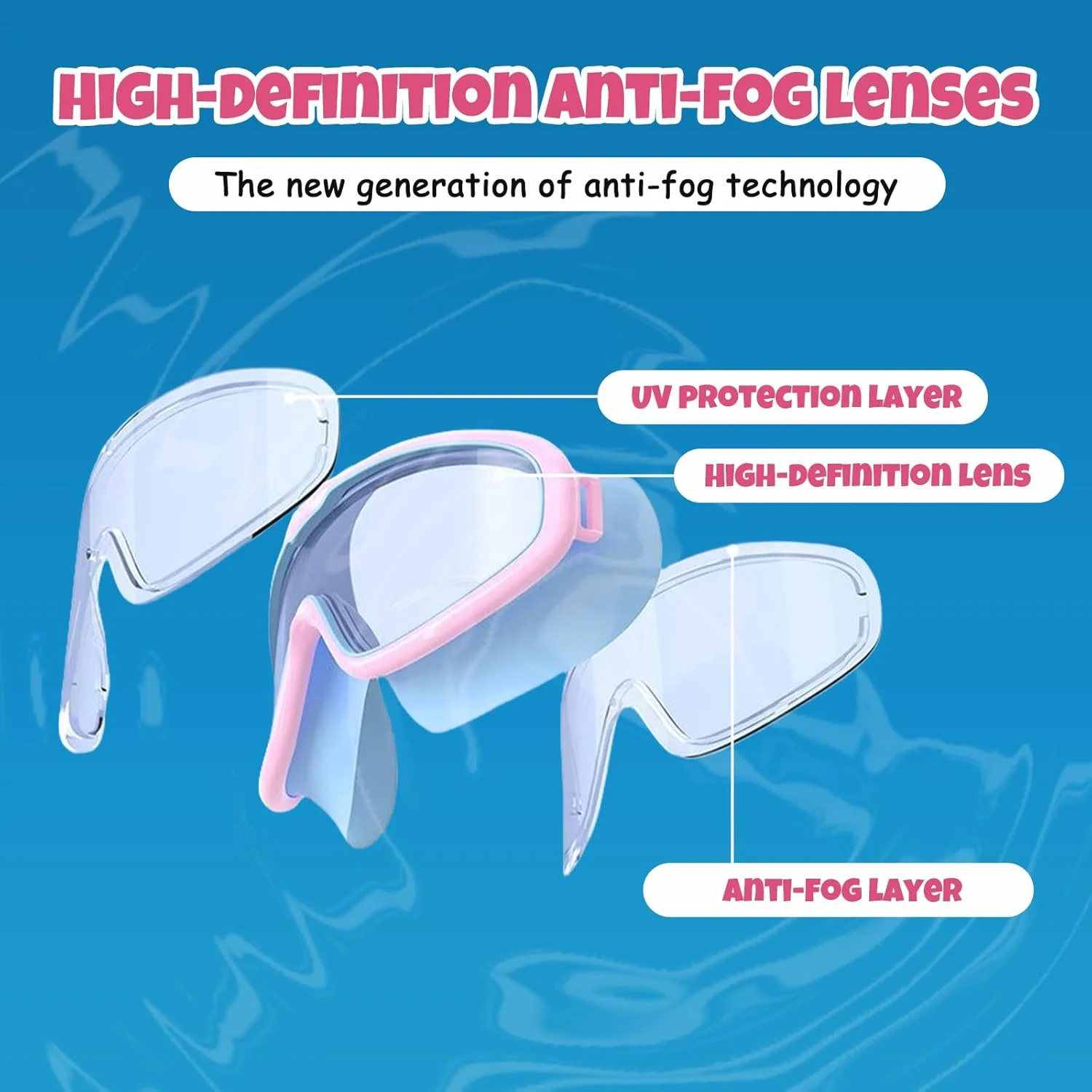 عینک شنا کودک بسته 2 عددی، عینک شنا برای کودکان 3-14 سال، دید گسترده ضد بخار ضد آب لنزهای محافظ UV، عینک شنا بدون نشتی برای مردان زنان دختران، بند قابل تنظیم، با ماسک بینی