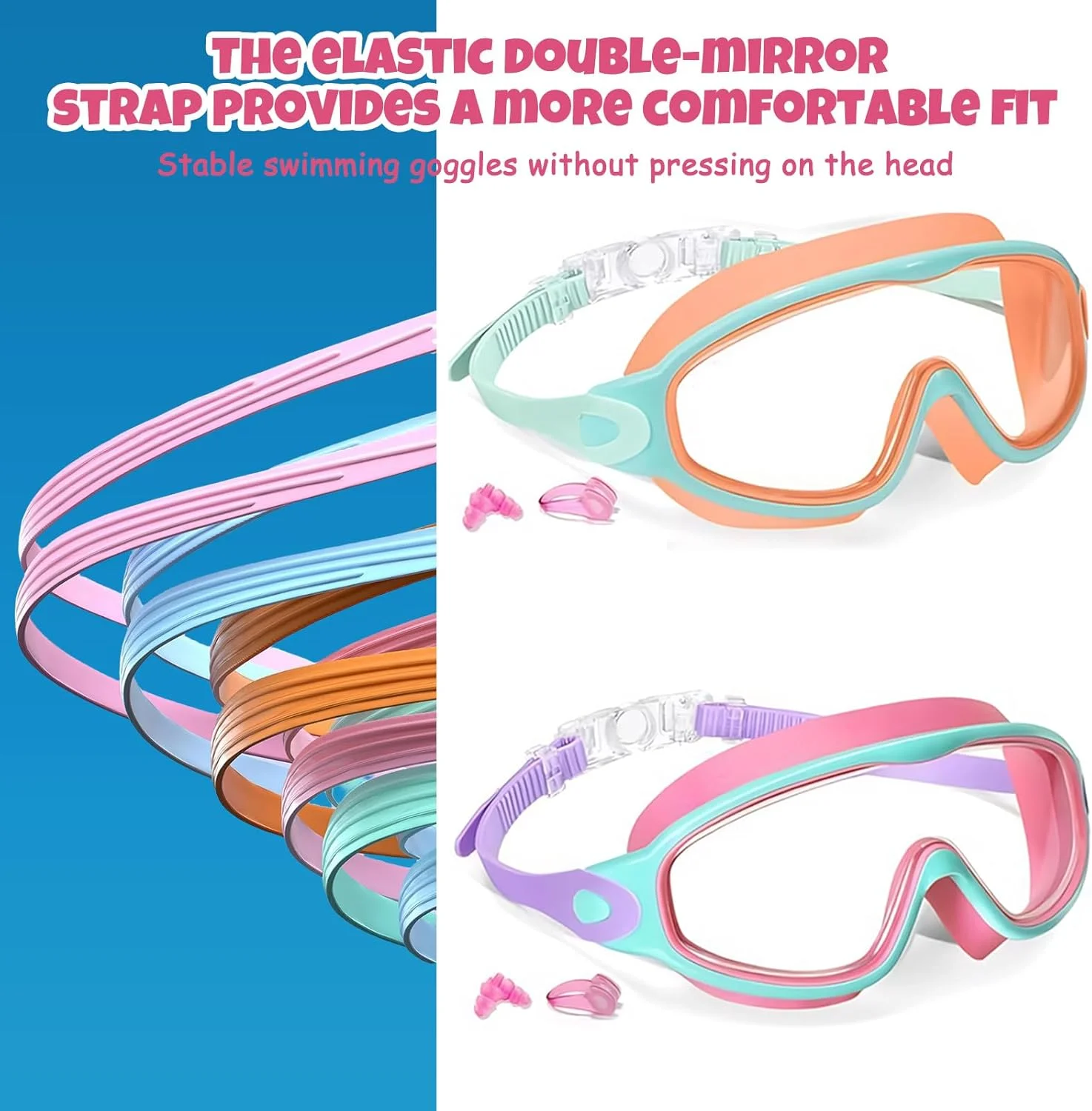 عینک شنا کودک بسته 2 عددی، عینک شنا برای کودکان 3-14 سال، دید گسترده ضد بخار ضد آب لنزهای محافظ UV، عینک شنا بدون نشتی برای مردان زنان دختران، بند قابل تنظیم، با ماسک بینی