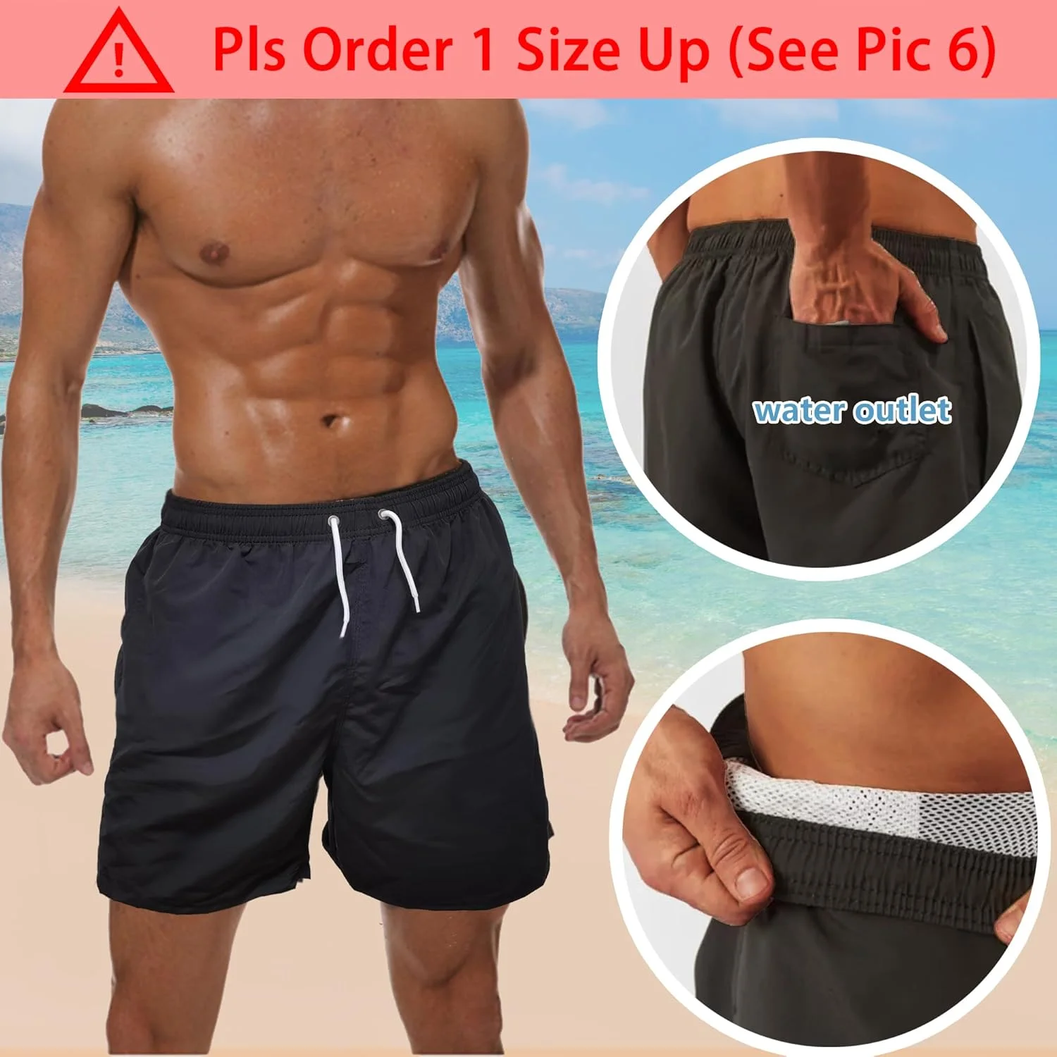 شلوارک شنا مردانه، شلوارک شنا خشک‌شونده سریع، لایه توری، شلوارک تخته شنا ساحلی، لباس شنا ورزشی غیررسمی سبک وزن با جیب‌های توری 5 اینچی