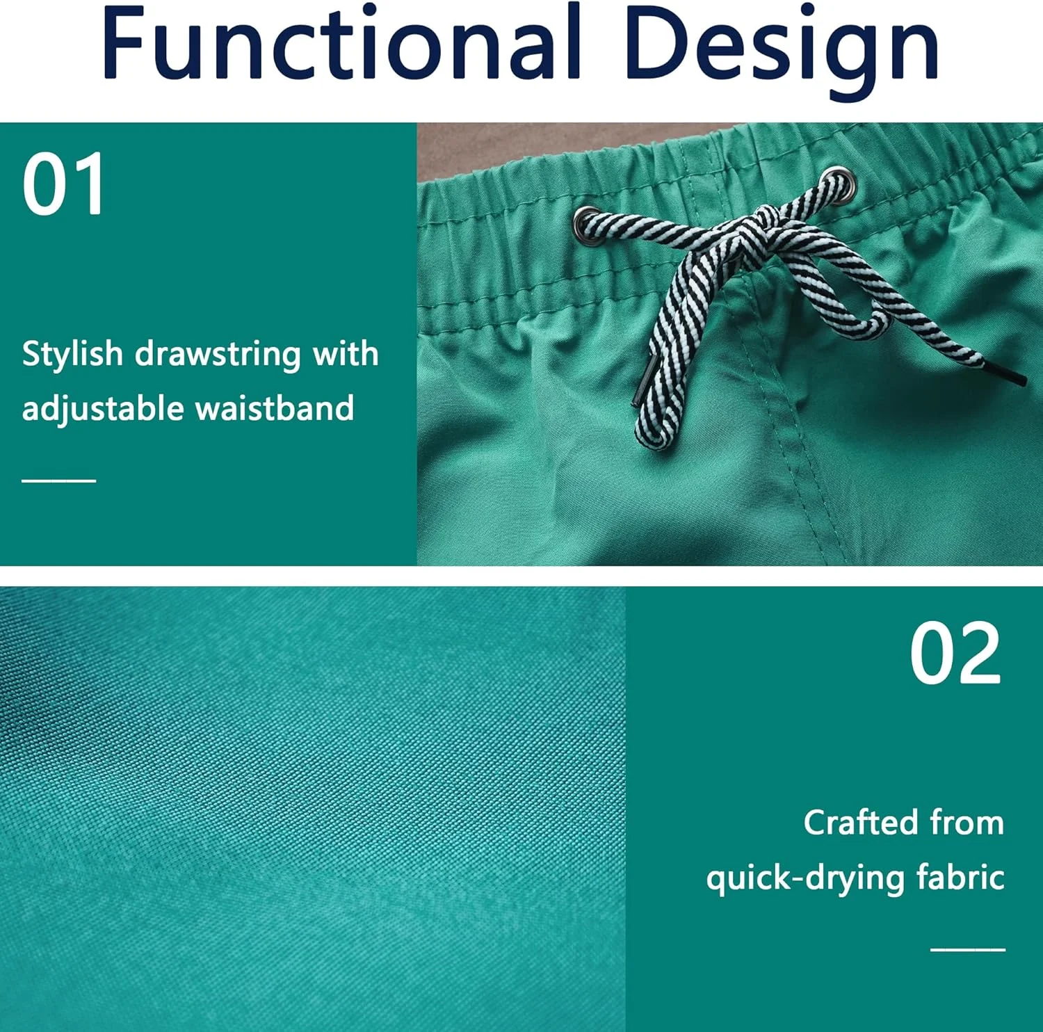 شلوارک شنا مردانه، شورت شنا خشک‌شونده سریع، لباس شنا لایه توری، شورت ساحلی ساده با جیب‌های توری