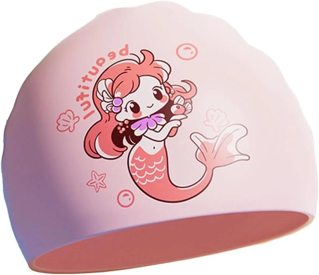 کلاه شنای تابستانی، کلاه شنای بچه گانه برای دختران و پسران 3 تا 13 سال، کلاه شنای سیلیکونی برای موهای بلند و کوتاه، کلاه شنای کشسان و راحت