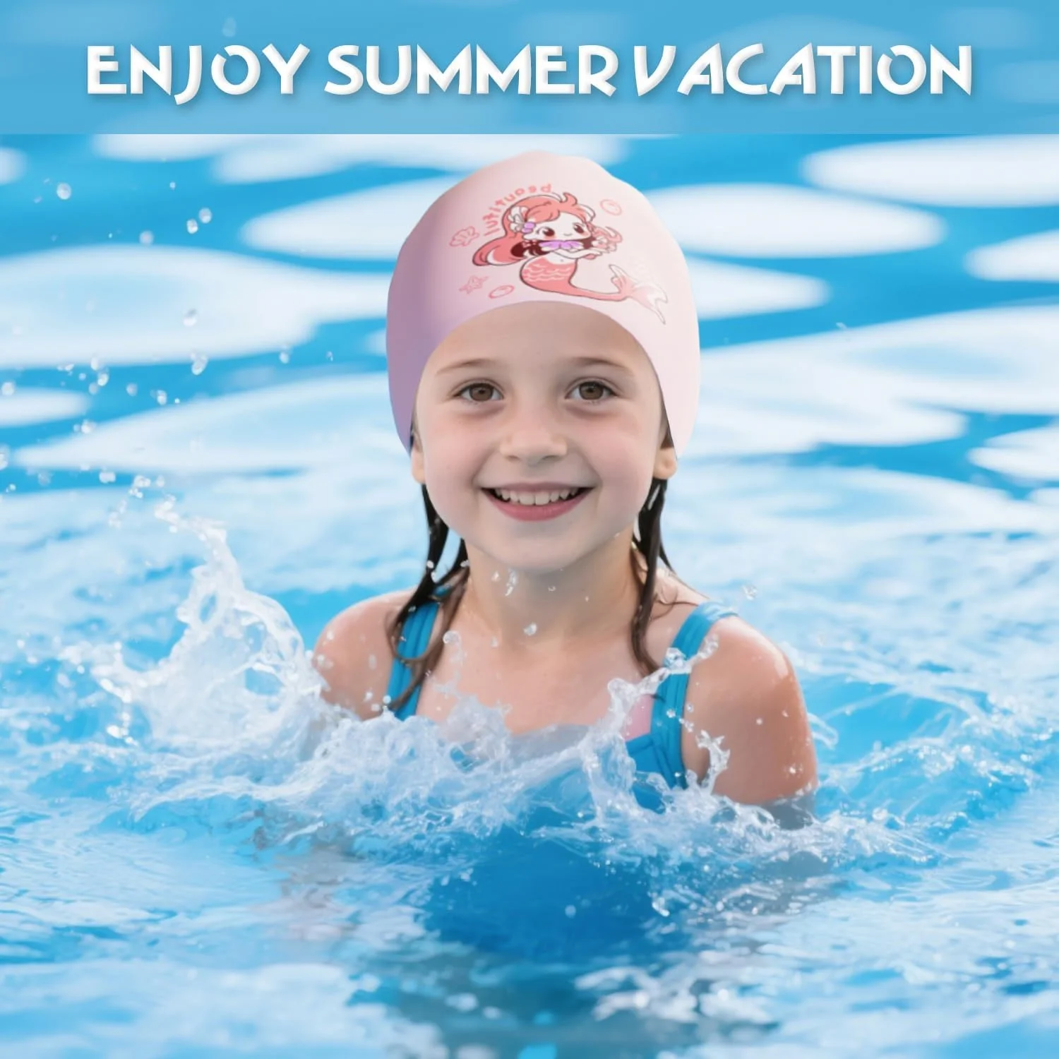 کلاه شنای تابستانی، کلاه شنای بچه گانه برای دختران و پسران 3 تا 13 سال، کلاه شنای سیلیکونی برای موهای بلند و کوتاه، کلاه شنای کشسان و راحت