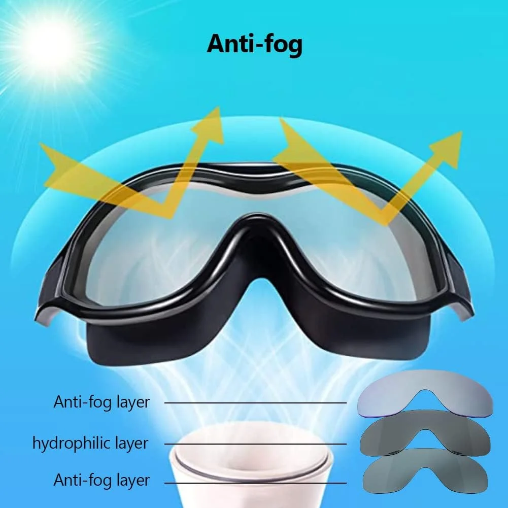 عینک شنا با دید واضح 180 درجه، بدون نشت و ضد بخار برای شنا، محافظت در برابر اشعه ماوراء بنفش برای استخر، مناسب برای مردان، زنان و جوانان