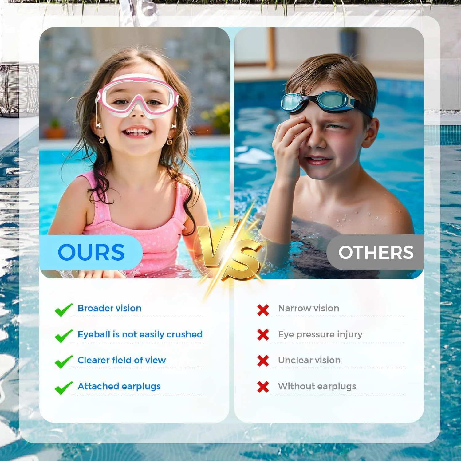 عینک شنا با گوش گیر، عینک شنا با فریم بزرگ ضد بخار/UV، بدون نشتی، هدیه تابستانی برای مردان، زنان و کودکان، 2 عدد عینک شنا با گوش گیر، عینک شنا با فریم بزرگ ضد بخار/UV، بدون نشتی، هدیه تابستانی برای مردان، زنان و کودکان، 2 عدد