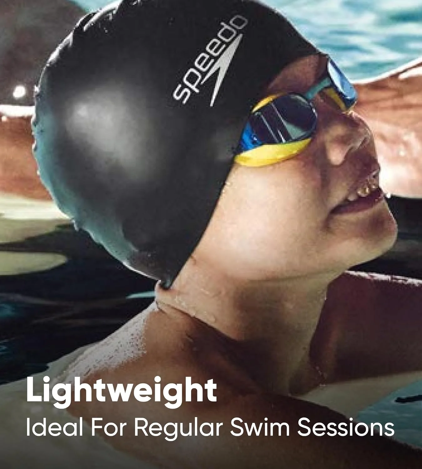 کلاه شنا موی بلند اسپیدو جونیور، مناسب نوجوانان، مشکی/سبز اسیدی (چند رنگ)، سایز آزاد