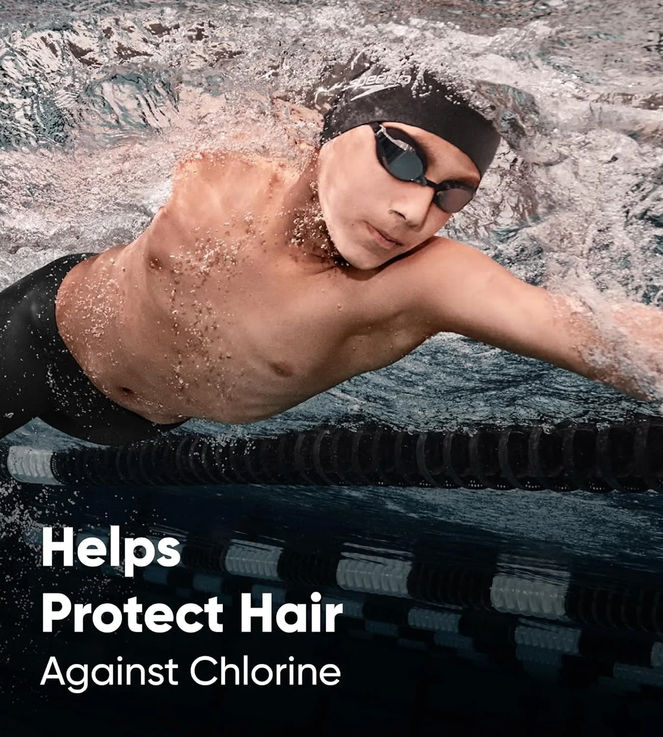 کلاه شنا موی بلند اسپیدو جونیور، مناسب نوجوانان، مشکی/سبز اسیدی (چند رنگ)، سایز آزاد