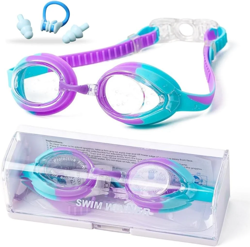 عینک شنا کودکان سوخا مناسب سنین 6 تا 14 سال، ضد بخار، محافظت در برابر اشعه ماوراء بنفش، بدون نشت، سیلیکون نرم، دید گسترده، تناسب راحت، عینک شنا برای پسران و دختران